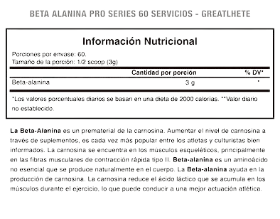 BETA ALANINA PRO GREATLHETE 60 SERVICIOS