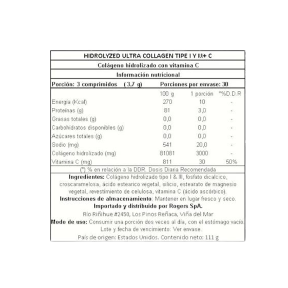 COLÁGENO, ULTRA COLLAGEN + C, 30 SERVICIOS